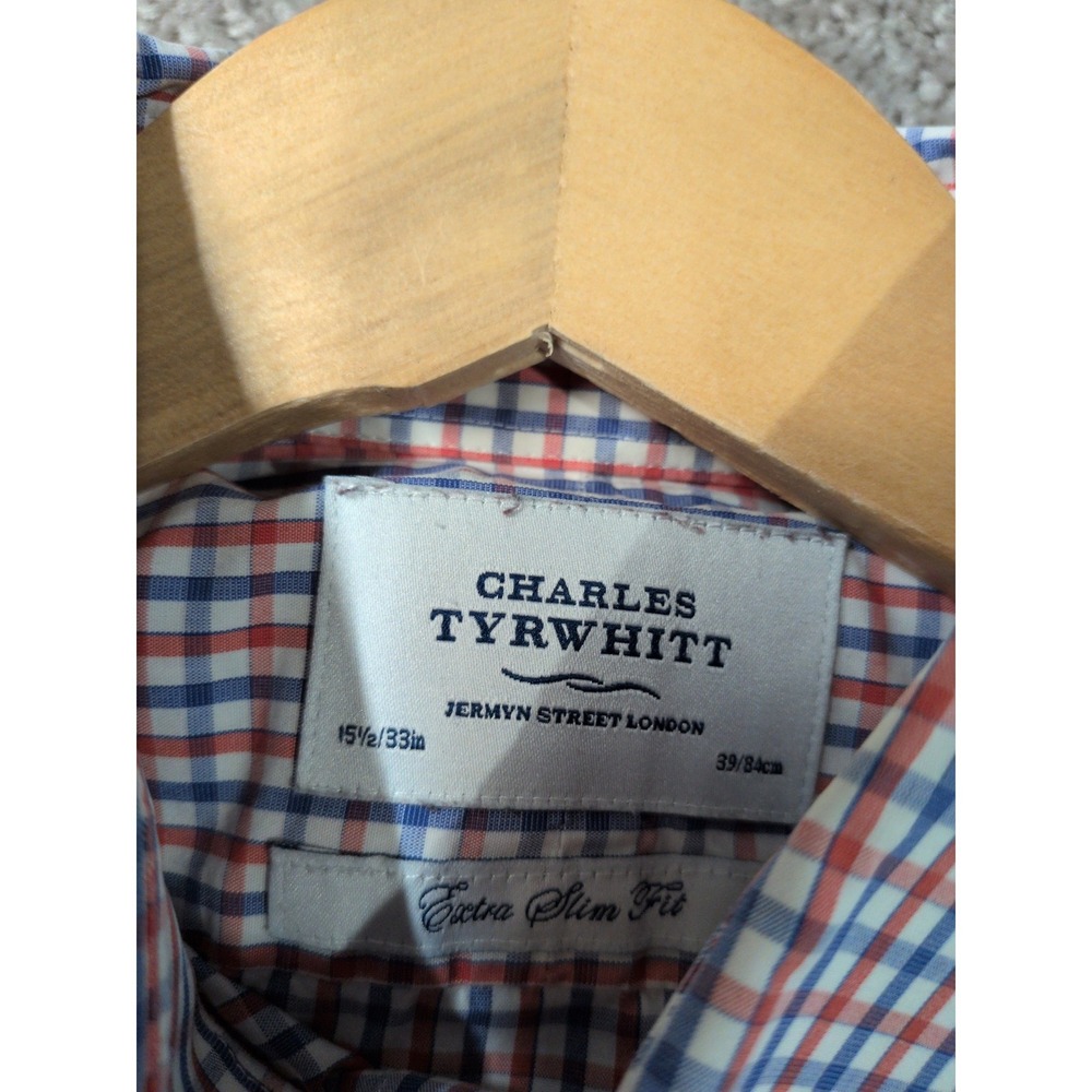 Charles Tyrwhitt Mens Extra Slim Fit Gingham Check Shirt Red‎ Blue 15.5 33 39 84 - Picture 2 of 7